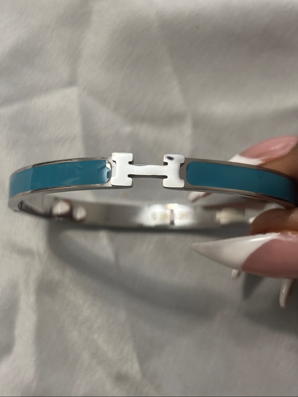 Hermes Silver & Turquoise Enamel Bangle Bracelet